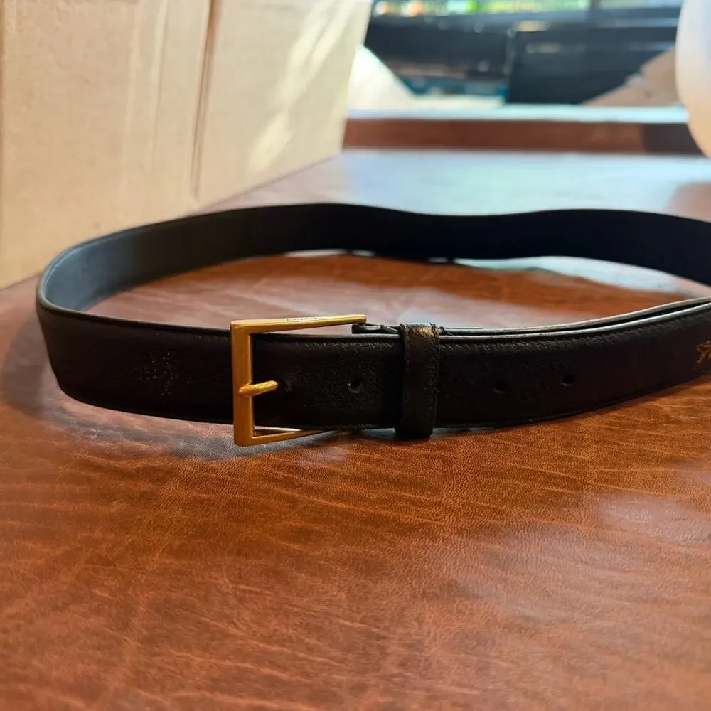 Men's Gucci Bees & Stars Black Leather Belt with Brass Buckle